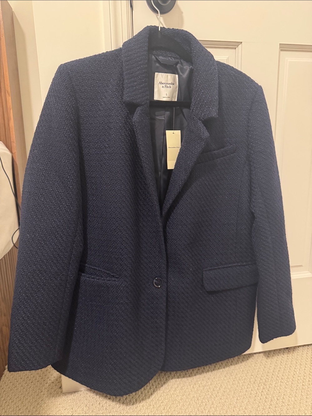 Abercrombie & Fitch Navy Textured Single-Button Blazer